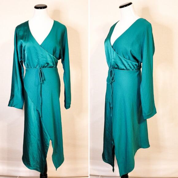 Cushnie x Target Emerald Green V-Neck Long Sleeve Dress - 10 - Picture 11 of 12